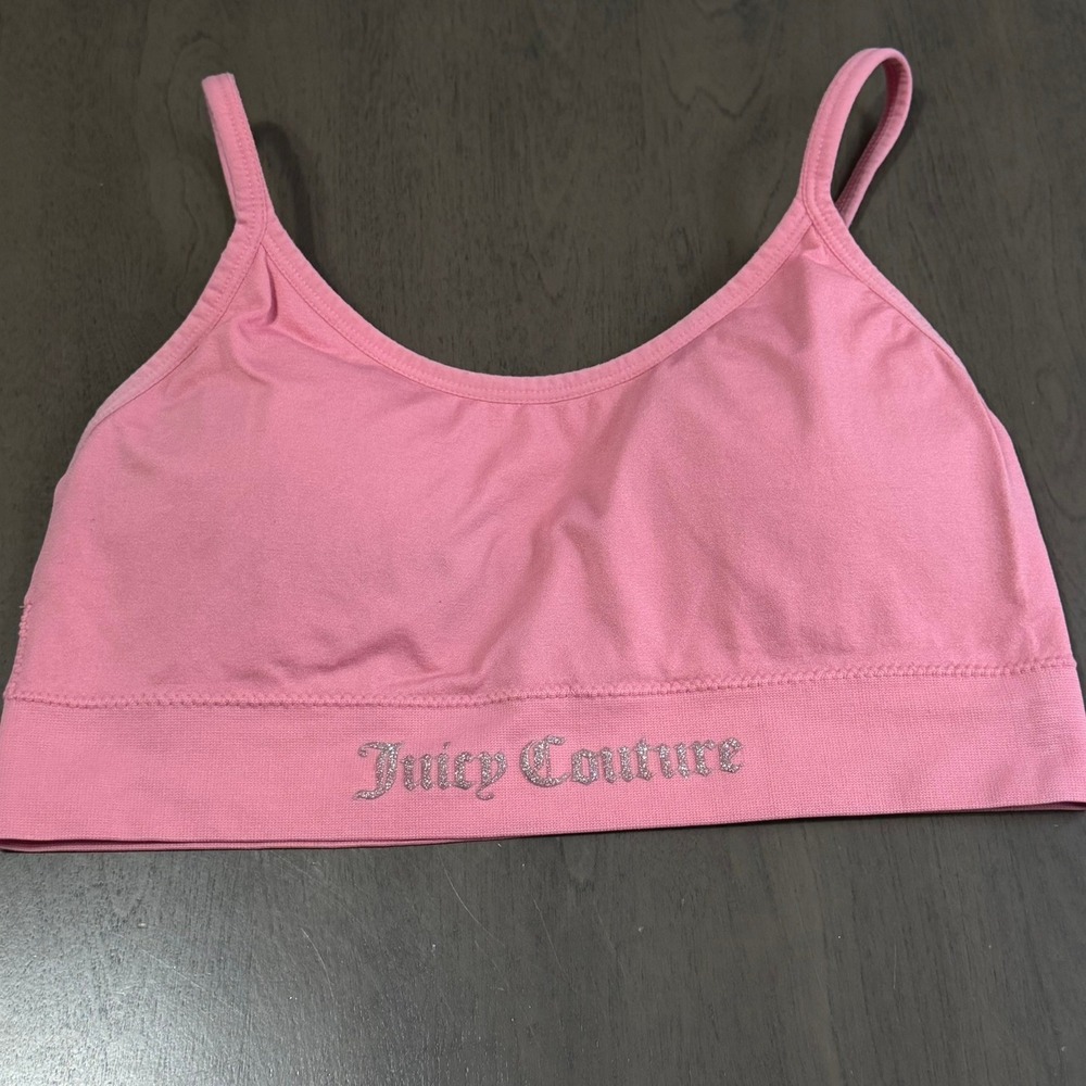 Juicy Couture Dusty Pink Seamless Bralette Glitter Logo Adjustable Straps Large